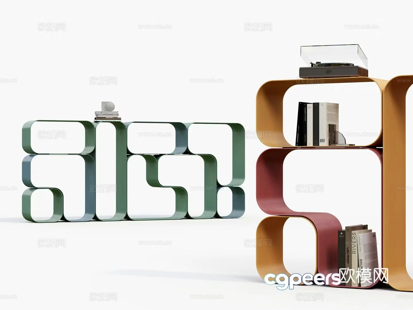 Modern metal floor-standing bookshelf creative bookcase 3d model