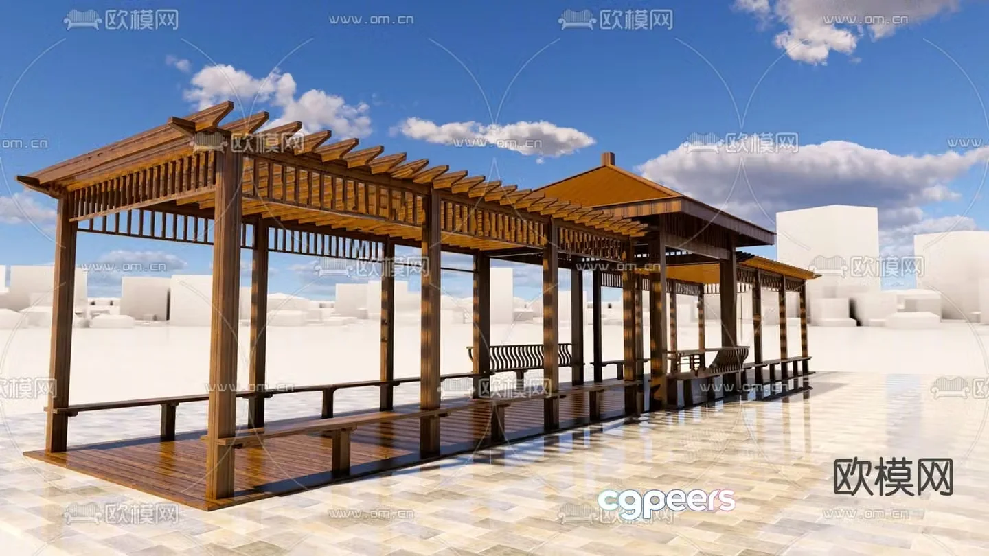 New Chinese style gallery leisure corridor 3D model