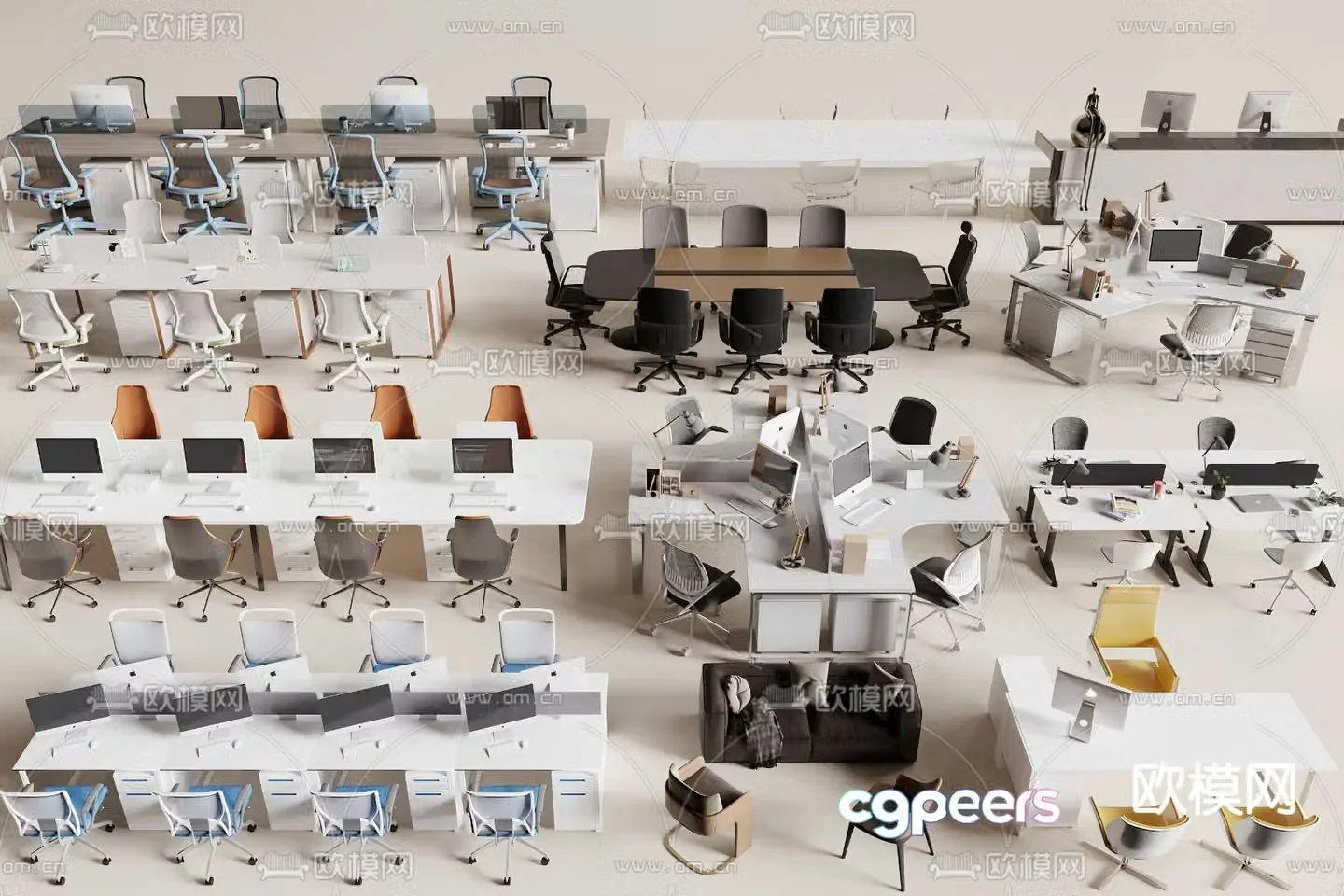 Staff table card desk conference table manager table 3D model