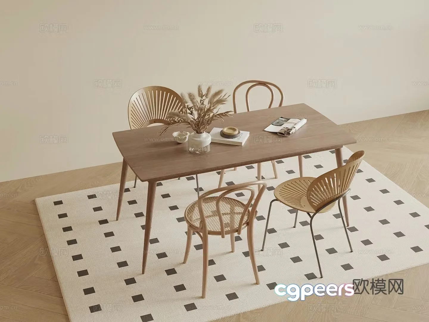 Middle style dining table and chairs Wasabi style dining table and chairs Single chair 3D model