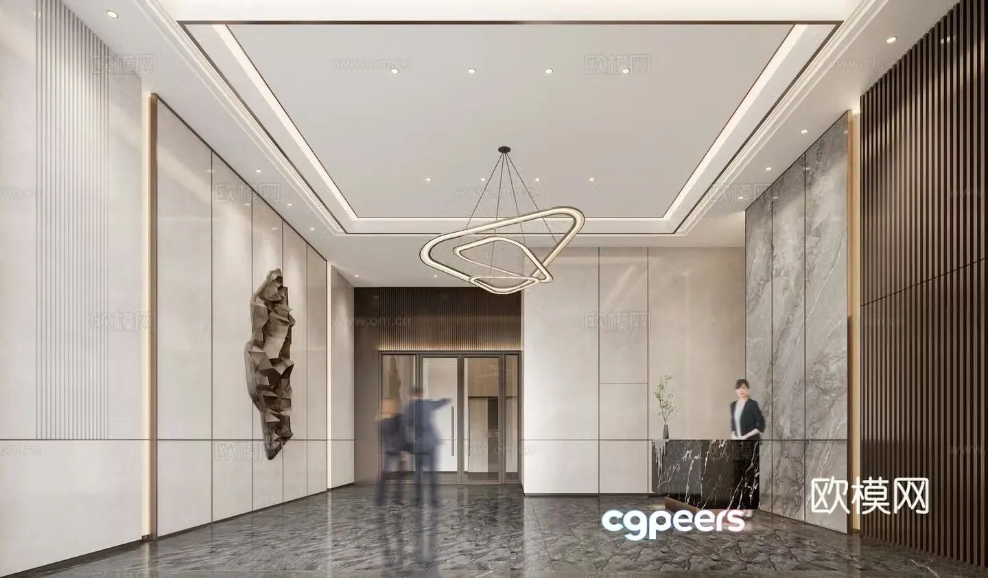 Modern office front lobby 3d model