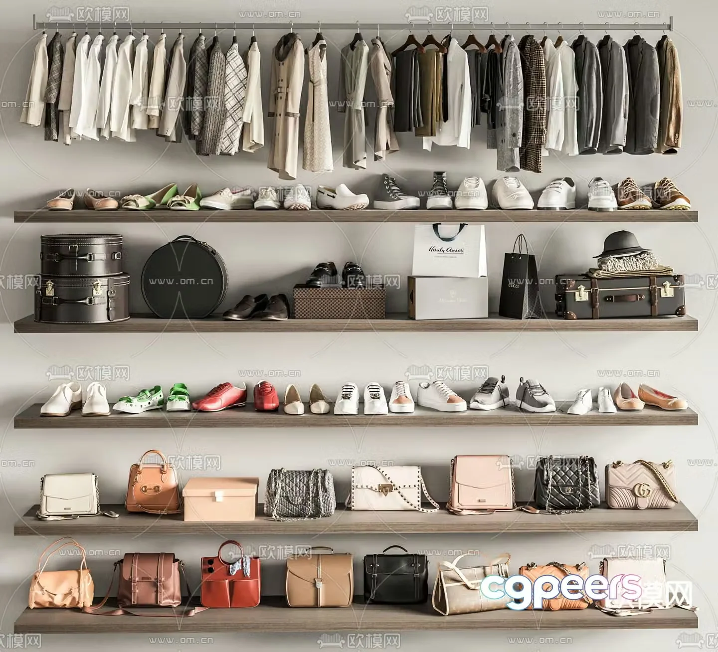 Clothing shoes bags storage box coat rack 3d model