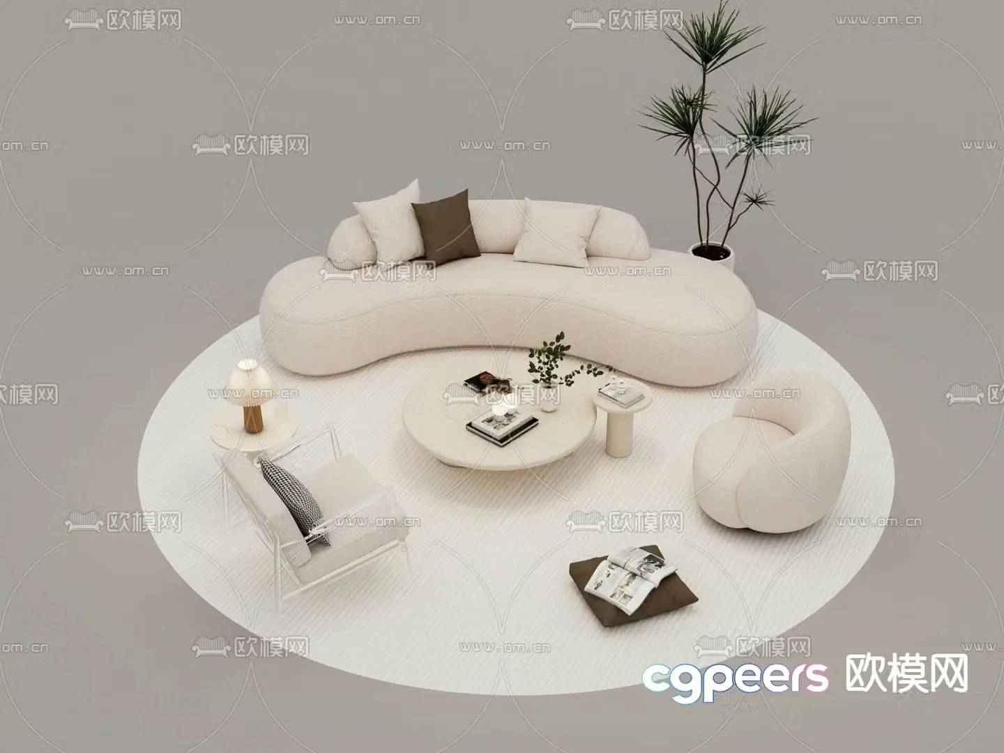 Cream style modular sofa curved sofa 3d model