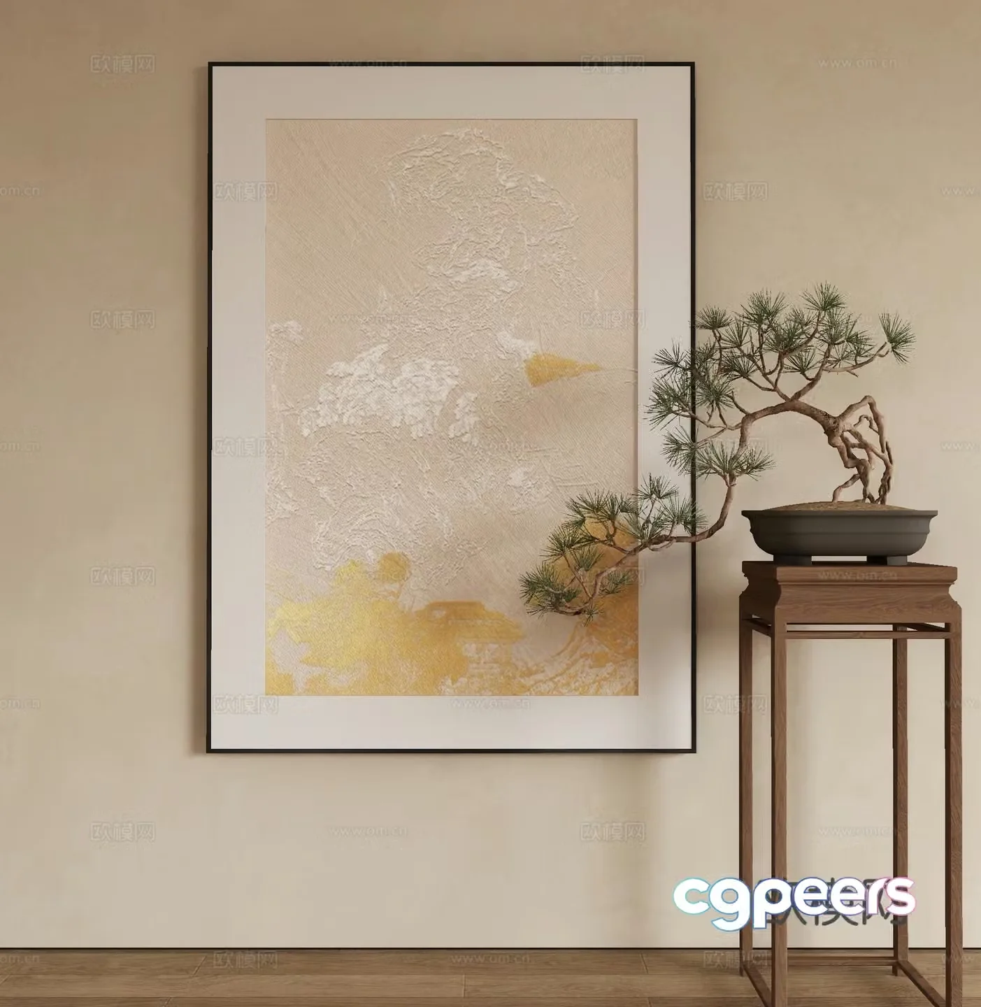 New Chinese texture painting decorative painting 3D model