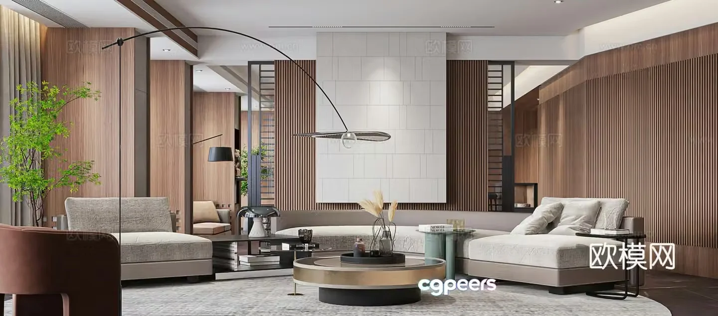 Modern living room large flat floor curved sofa combination sofa screen partition modern living and dining room 3D model