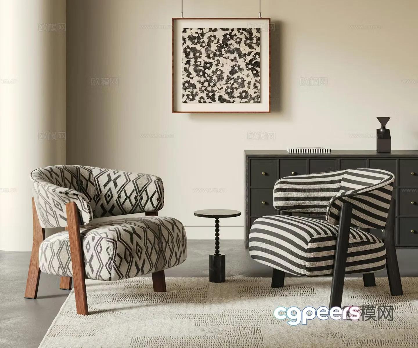 French medieval single sofa combination 3D model
