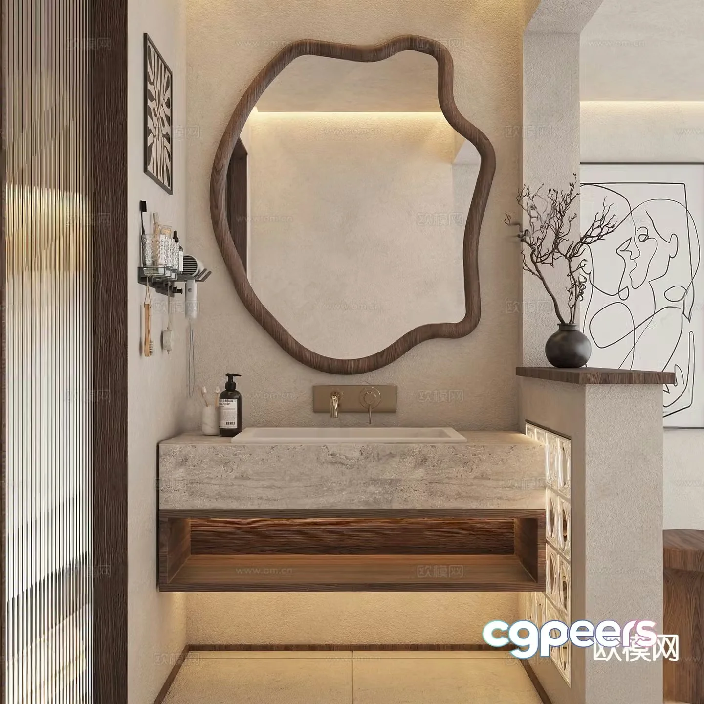 Wabi-sabi bathroom 3d model