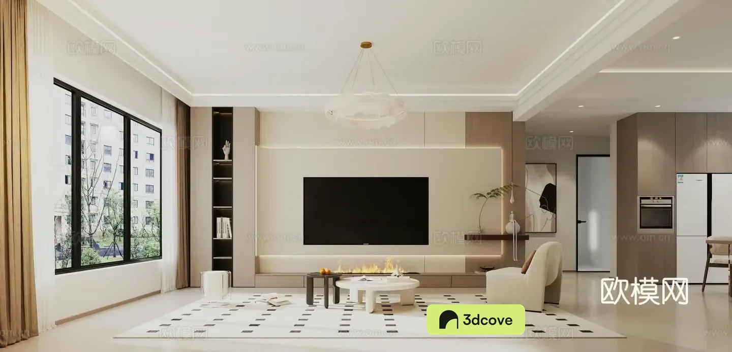 Modern Cream Style Living and Restaurant