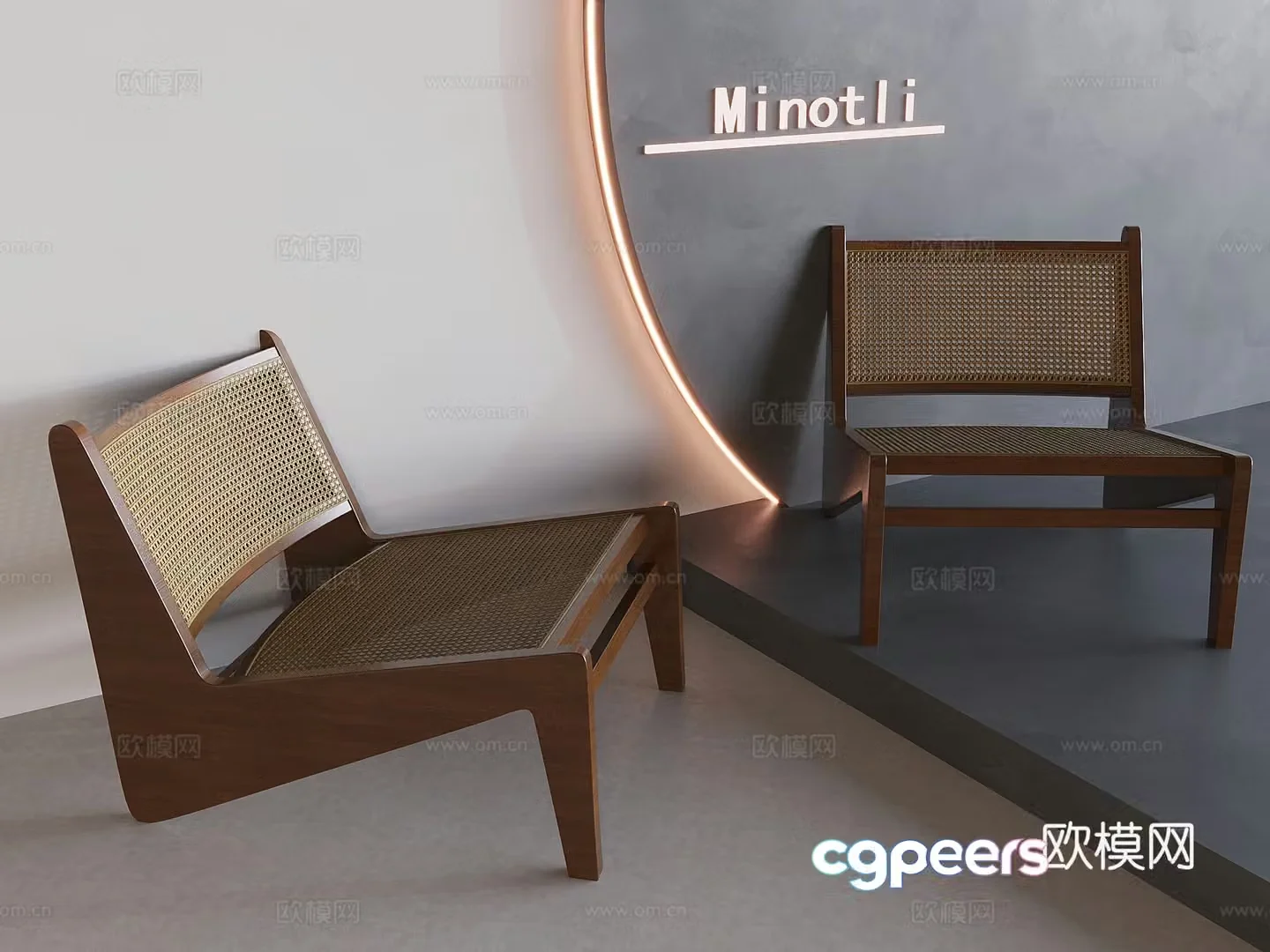 Medium-old rattan single chair solid wood leisure chair dining chair tea chair 3d model