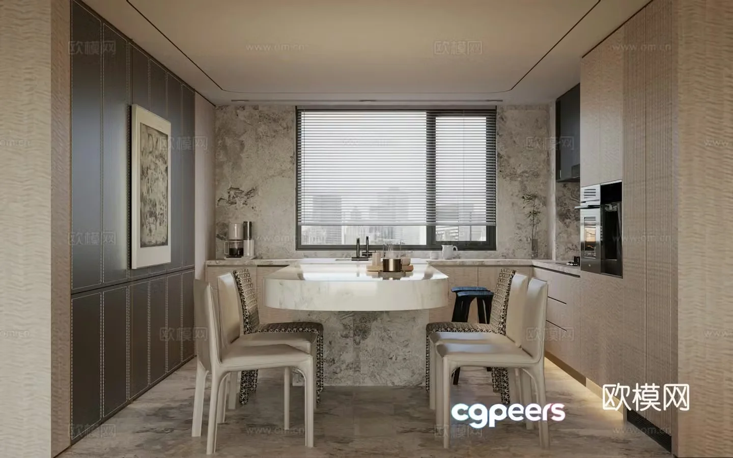 Modern island restaurant Open restaurant Kitchen restaurant Integrated kitchen and kitchen marble island 3d model