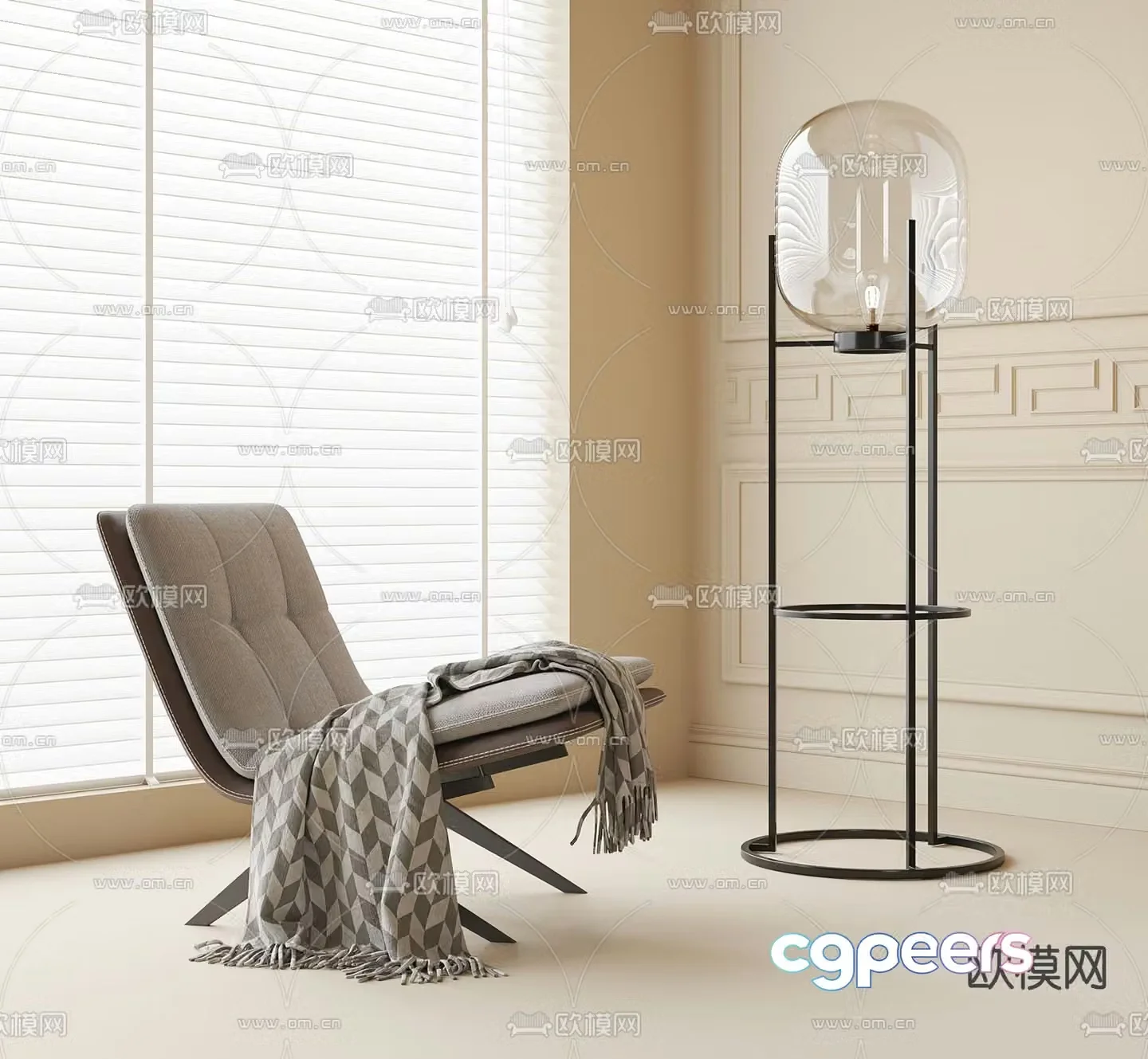 Modern lounge chair floor lamp 3d model