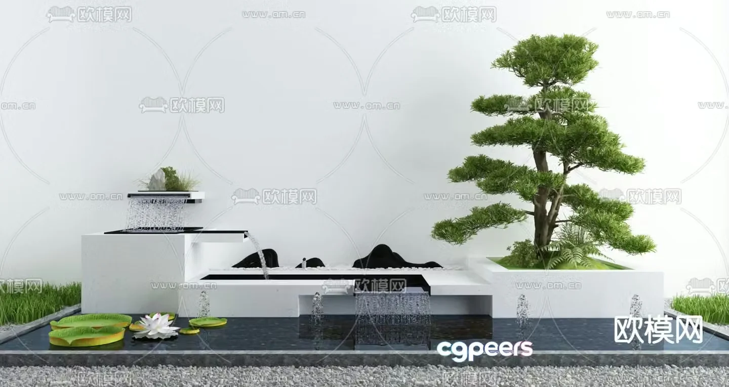 Courtyard waterscape sketch fountain sketch 3D model