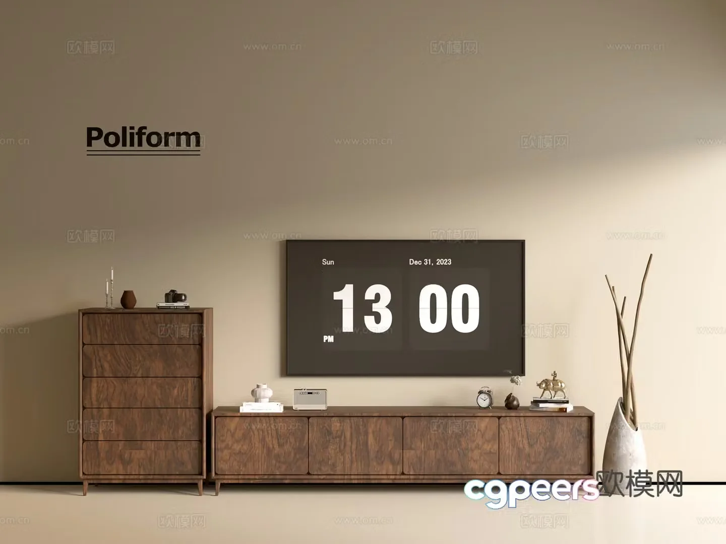 Modern wood grain TV cabinet simple side cabinet chest of drawers low cabinet whole cabinet side cabinet balcony 3D model