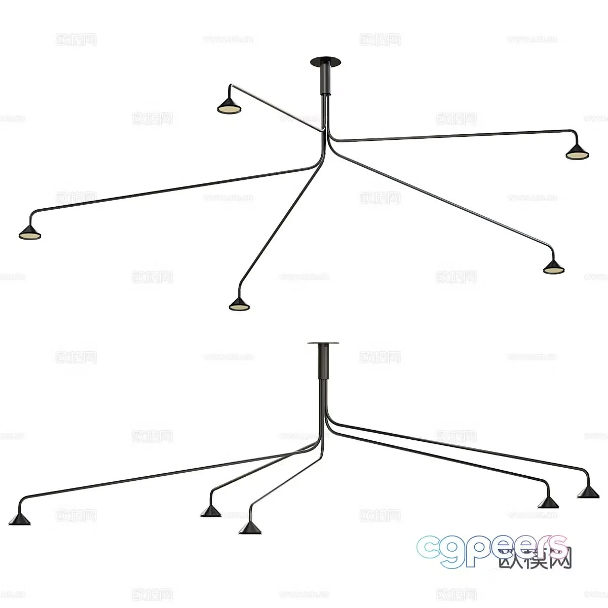 Modern minimalist linear metal ceiling light 3D model