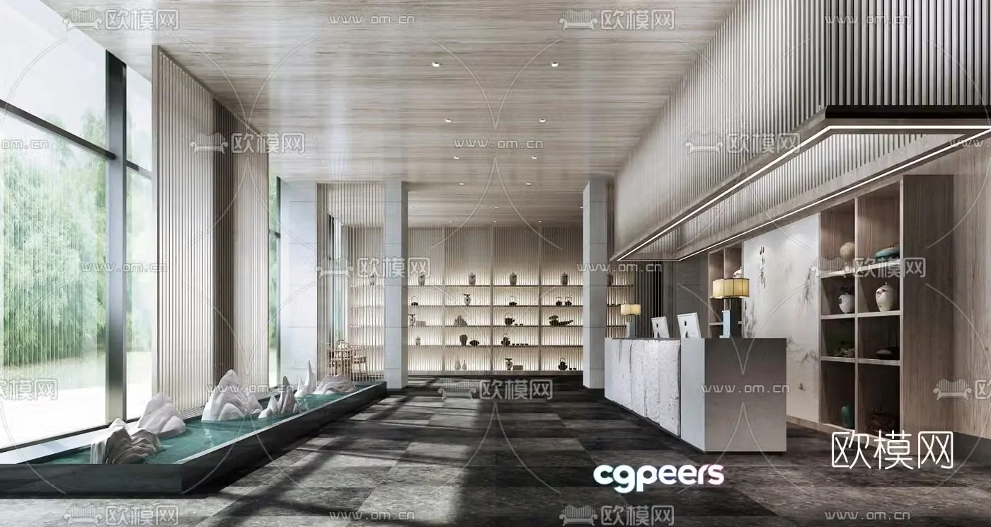 New Chinese style B&B hotel lobby 3D model
