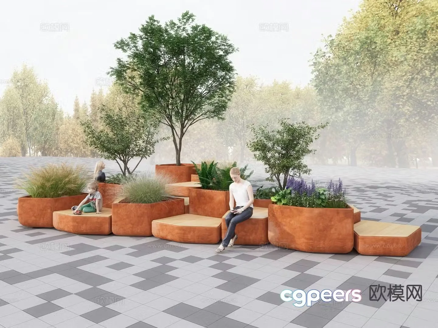 Modern landscape tree outdoor chair 3d model