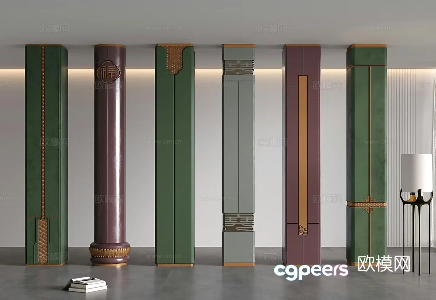 New Chinese columns Square columns Cylinders Modeling decorative columns 3D model
