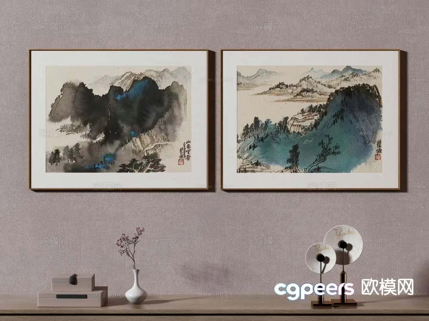 New Chinese style decorative painting ink painting Zen hanging painting 3D model