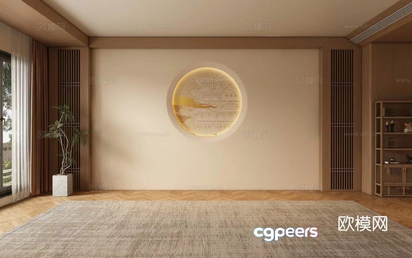 New Chinese Song style living room background wall 3D model