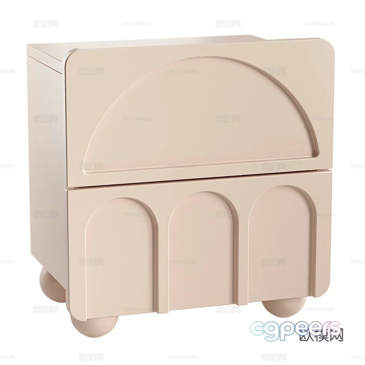 Modern Creamy Nachttisch Bedside Table 3D Model