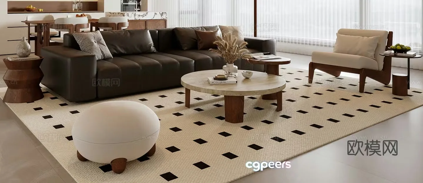 Middle style combination sofa 3D model