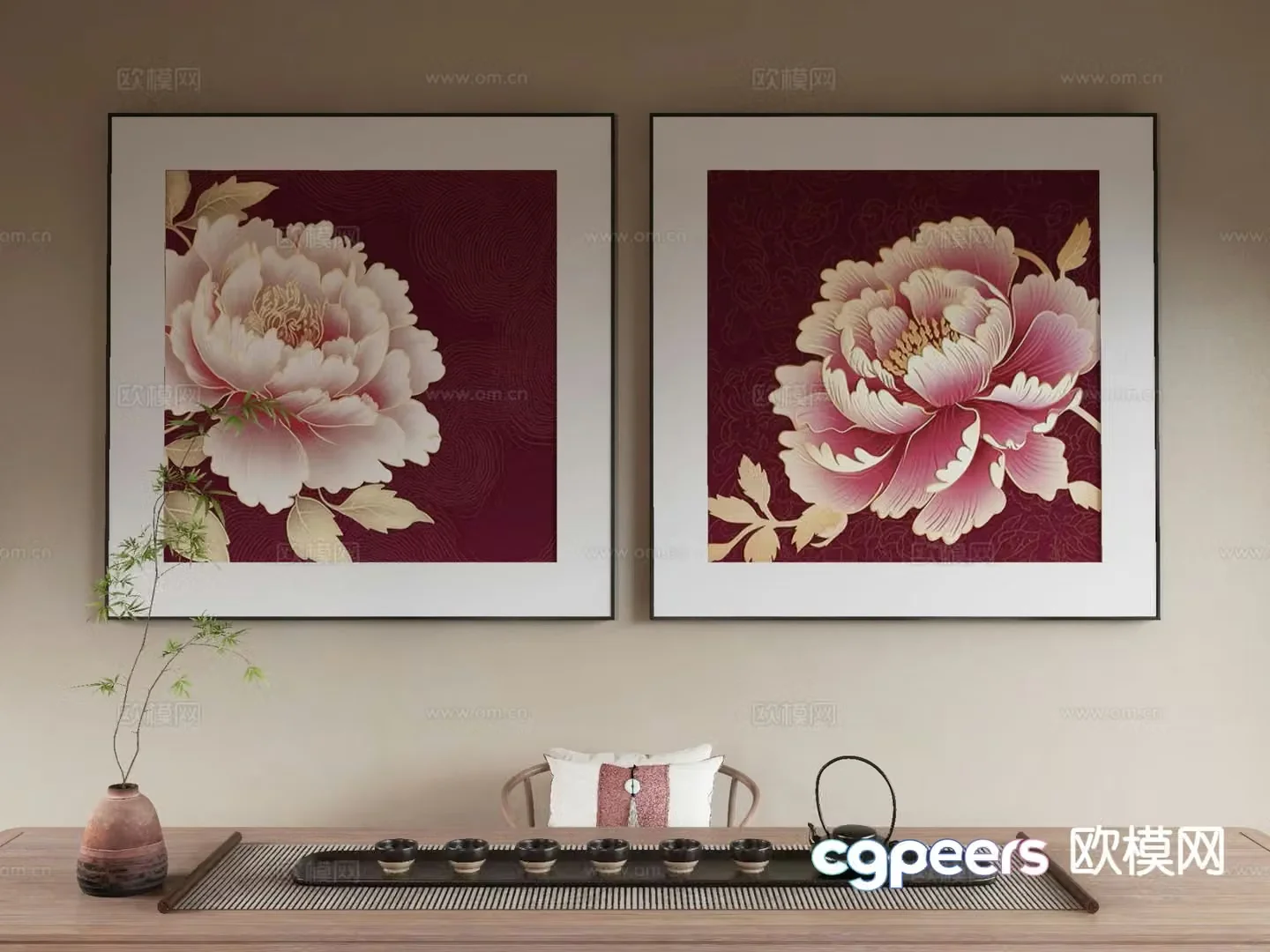 New Chinese style flower painting decorative painting 3d model