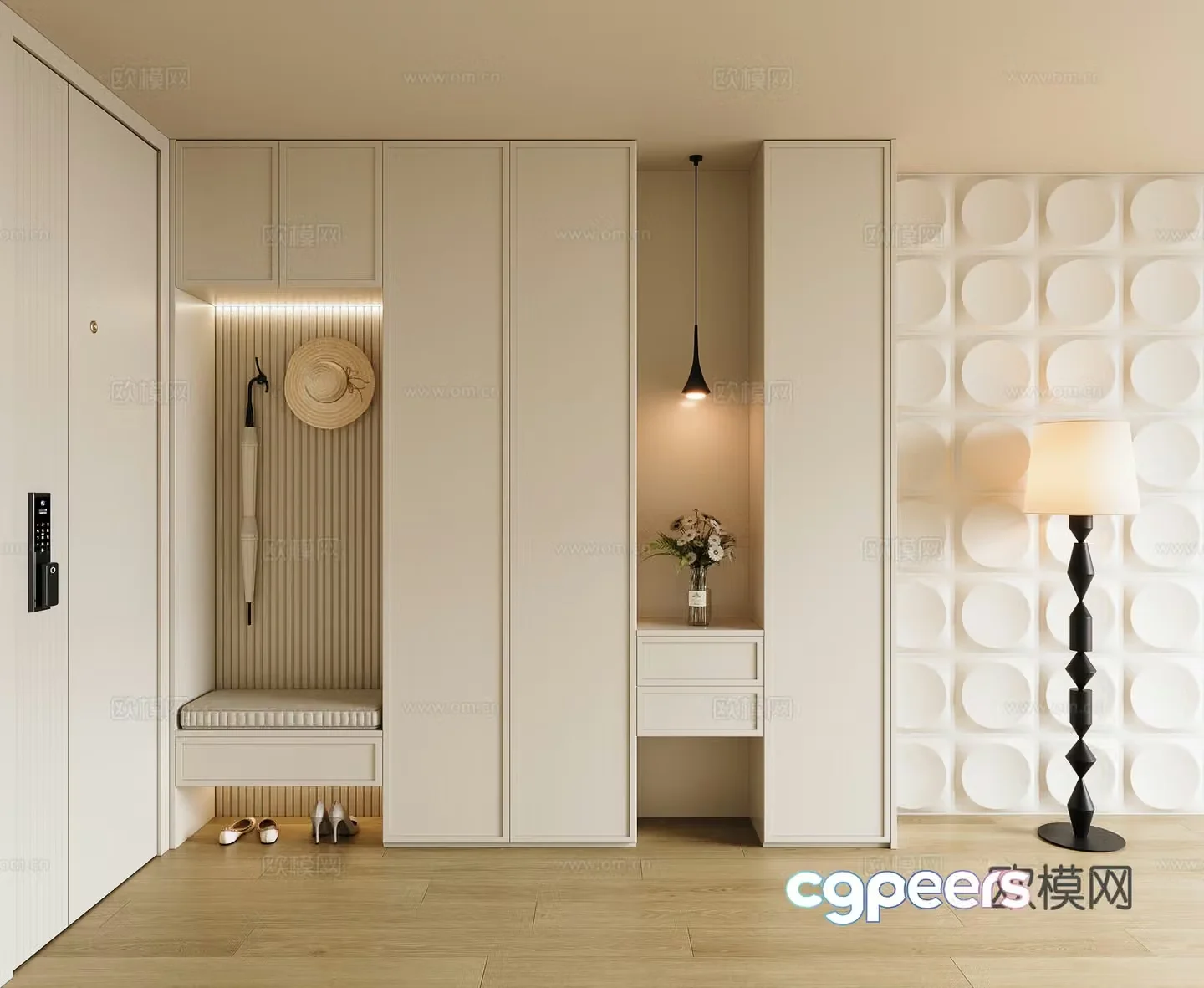 Cream Style Shoe Cabinet Entrance Shoe Cabinet 3D Model