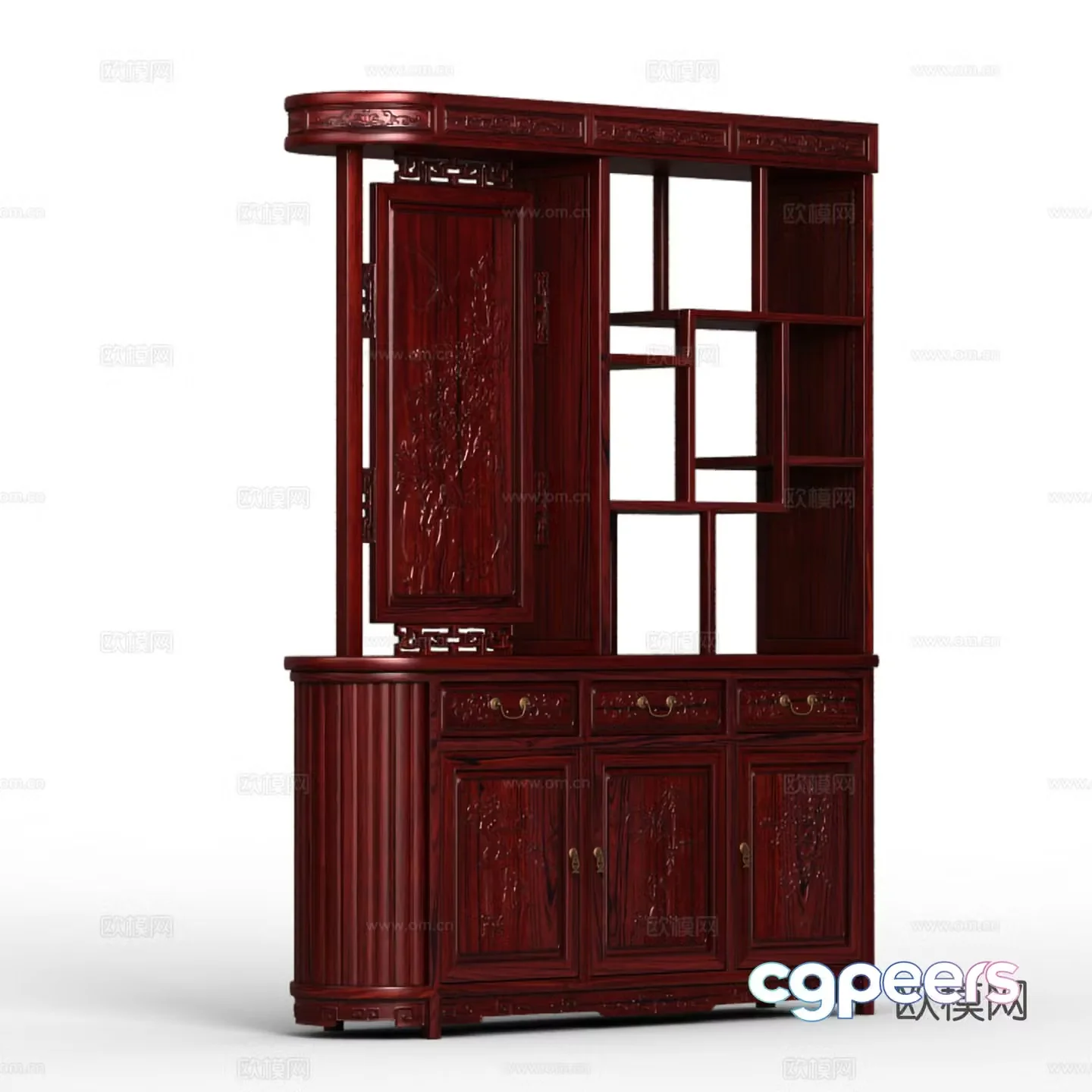 Chinese style hall cabinet entrance cabinet carved door panel solid wood mahogany 3D model