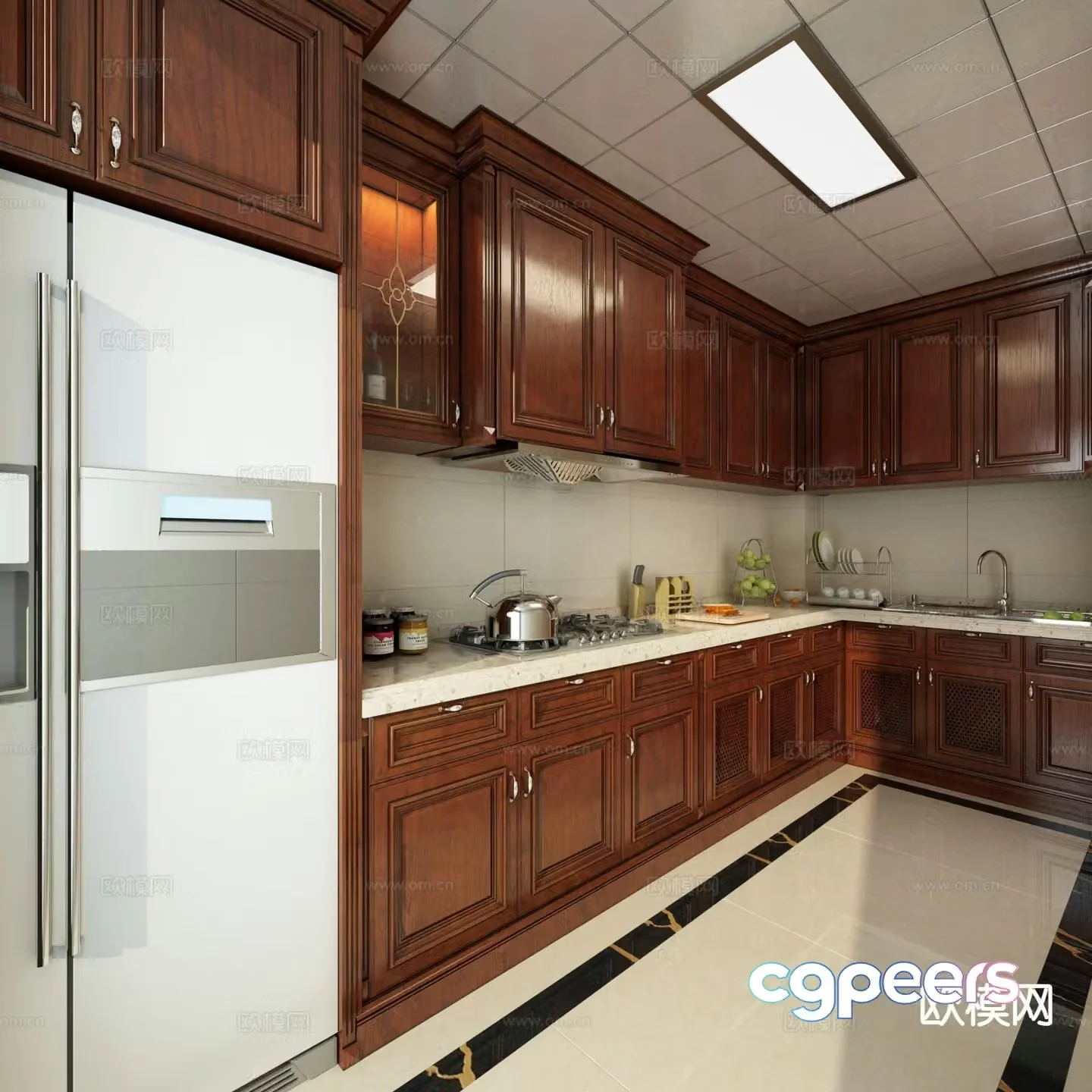 American kitchen fully customized kitchen 3d model
