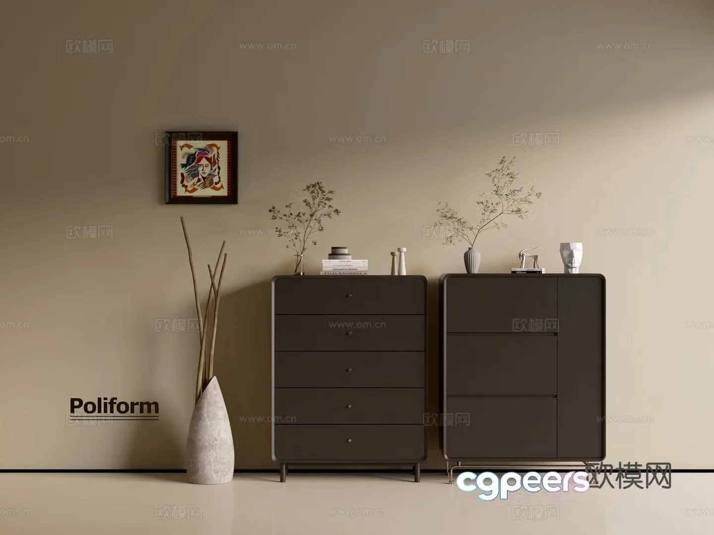 Modern black cabinet ins wind side cabinet chest cabinet low cabinet whole cabinet dining side cabinet balcony cabinet 3d model