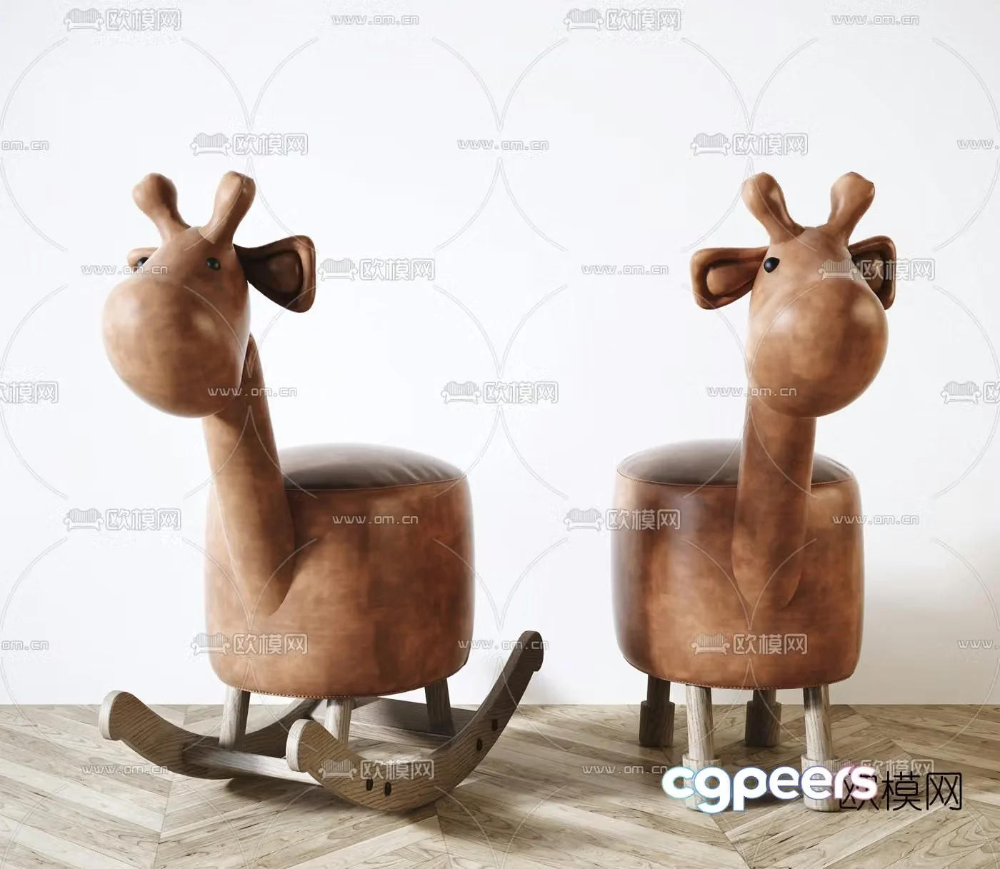Modern leather kids giraffe rocking chair stool 3d model