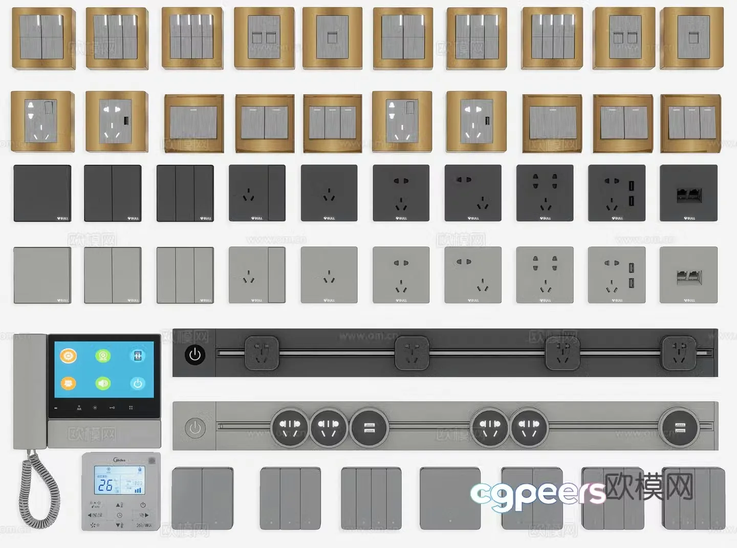 Modern switch socket panel Smart switch Rail switch socket Magnetic socket Smart visual 3D model