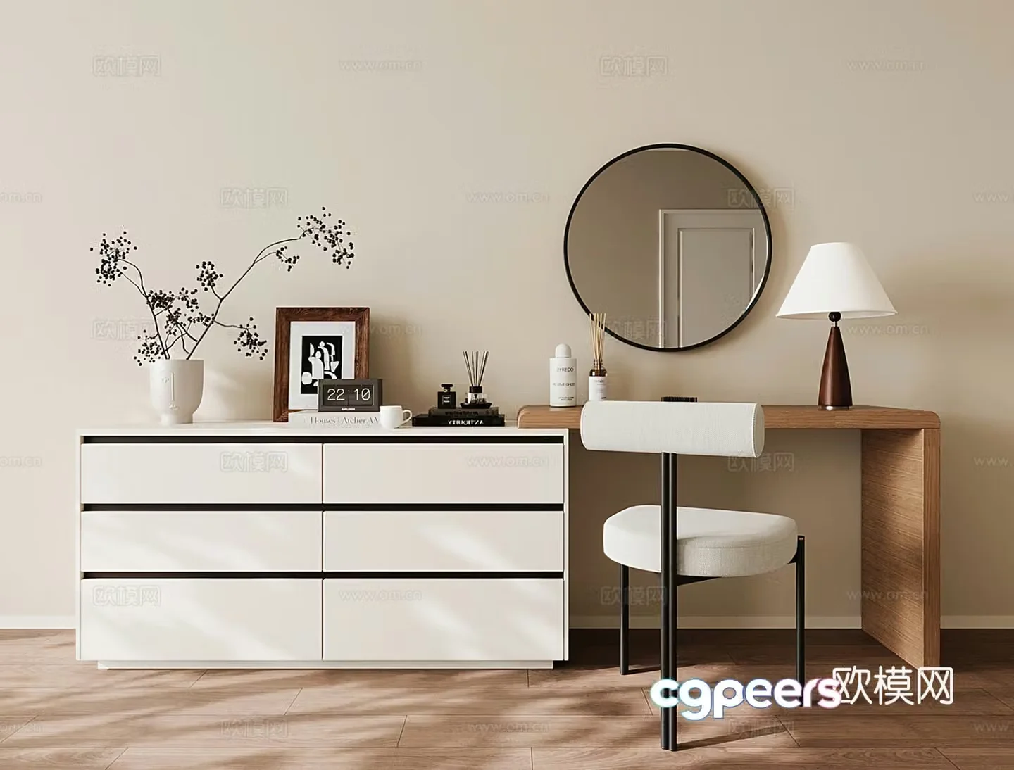 Modern cream style dressing table 3d model