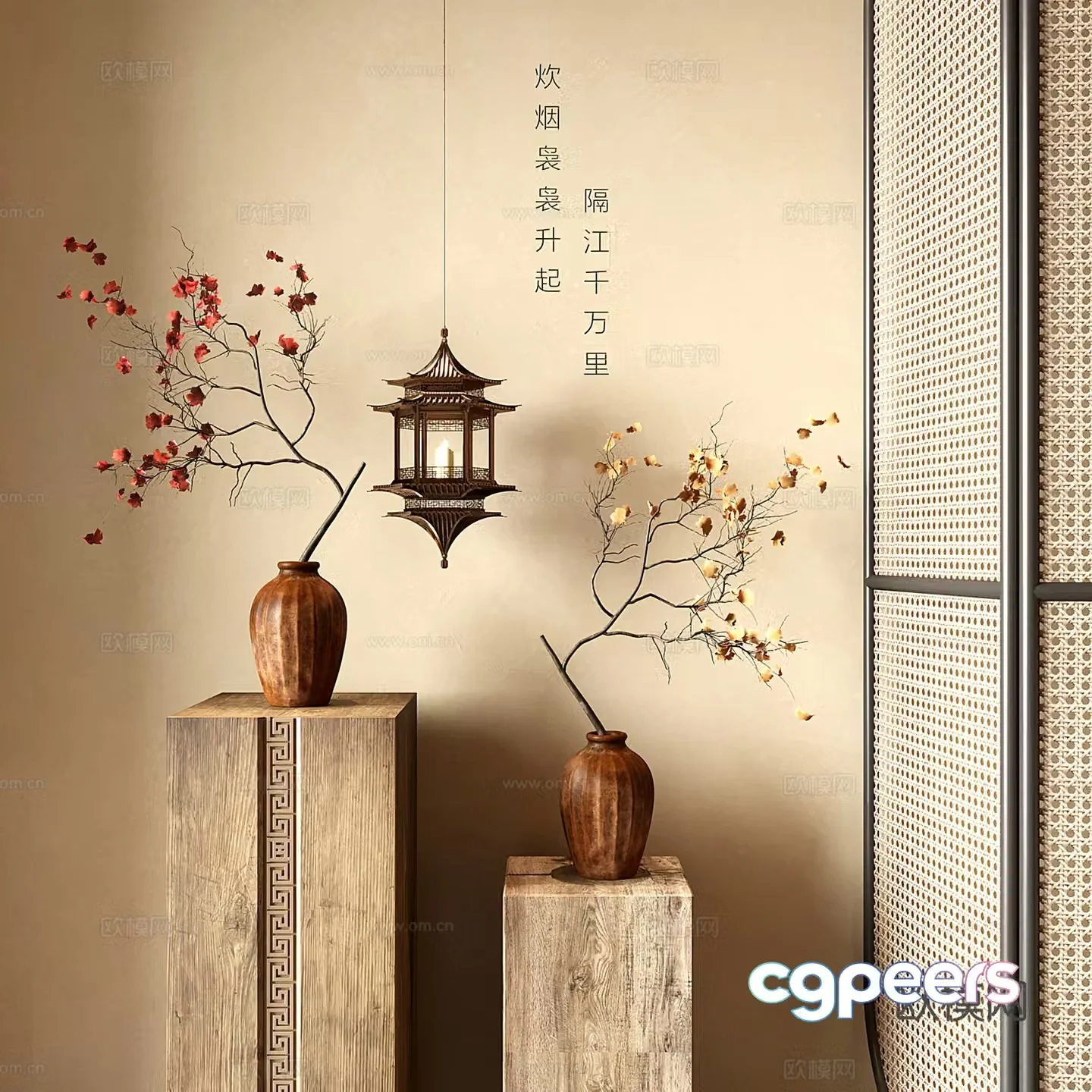 New Chinese vase flower art stems and branches pottery jar 3D model