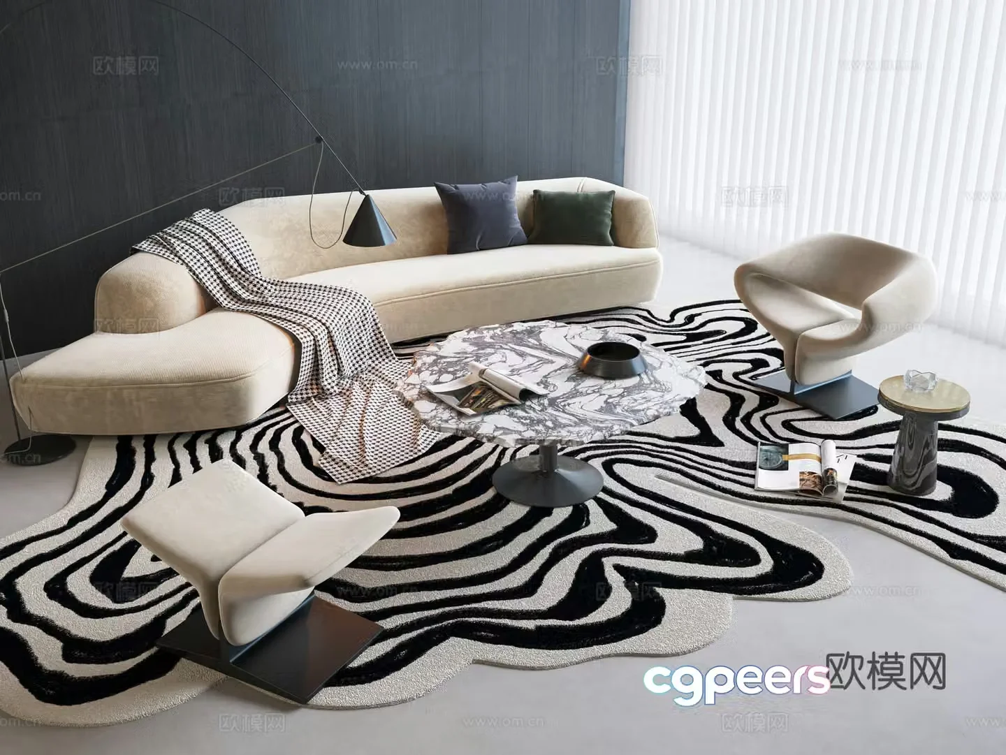 Modern curved sofa coffee table combination sofa coffee table combination double sofa living room sofa single chair 3D model