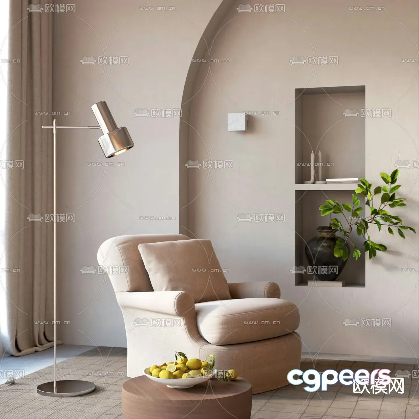 Zara fabric single sofa leisure sofa 3d model