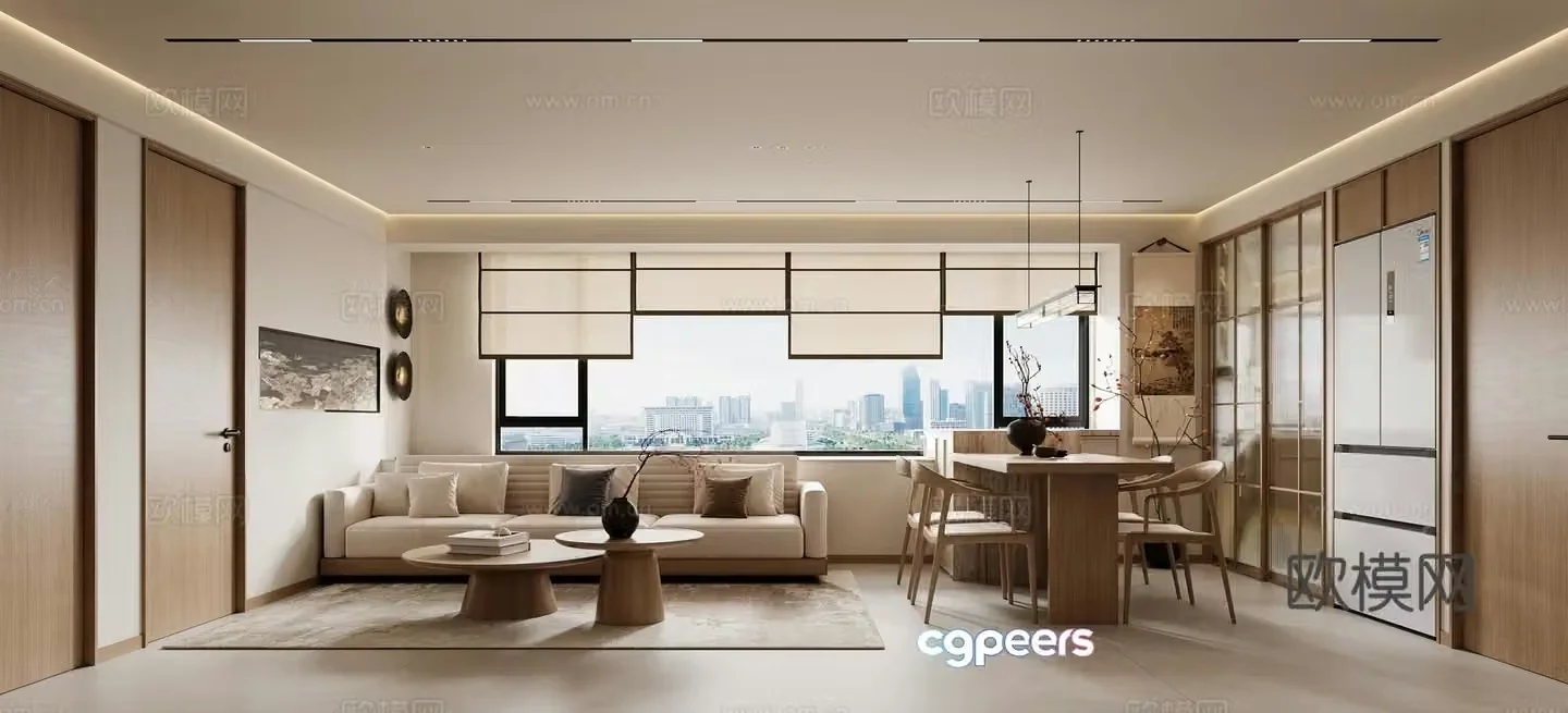 Song style aesthetic living and dining room 3D model