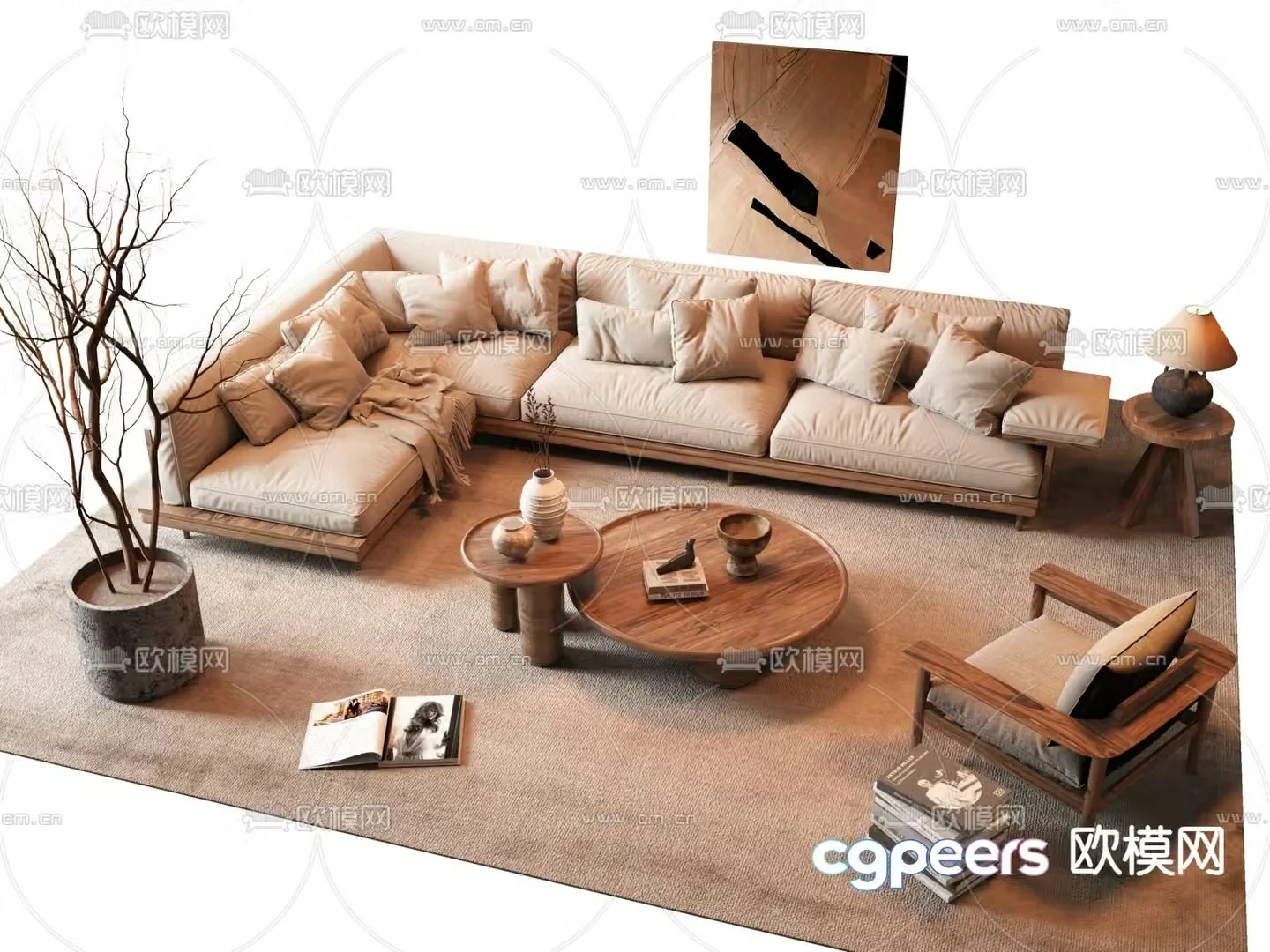 Wabi-sabi style corner sofa fabric sofa 3d model