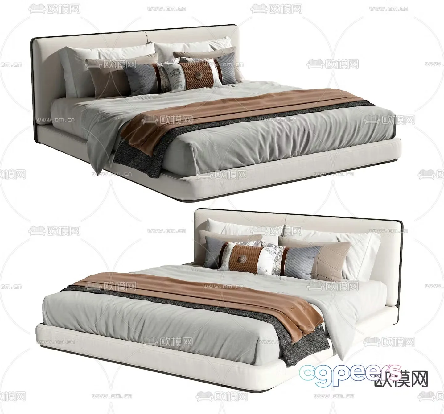 New Chinese style double bed 3d model