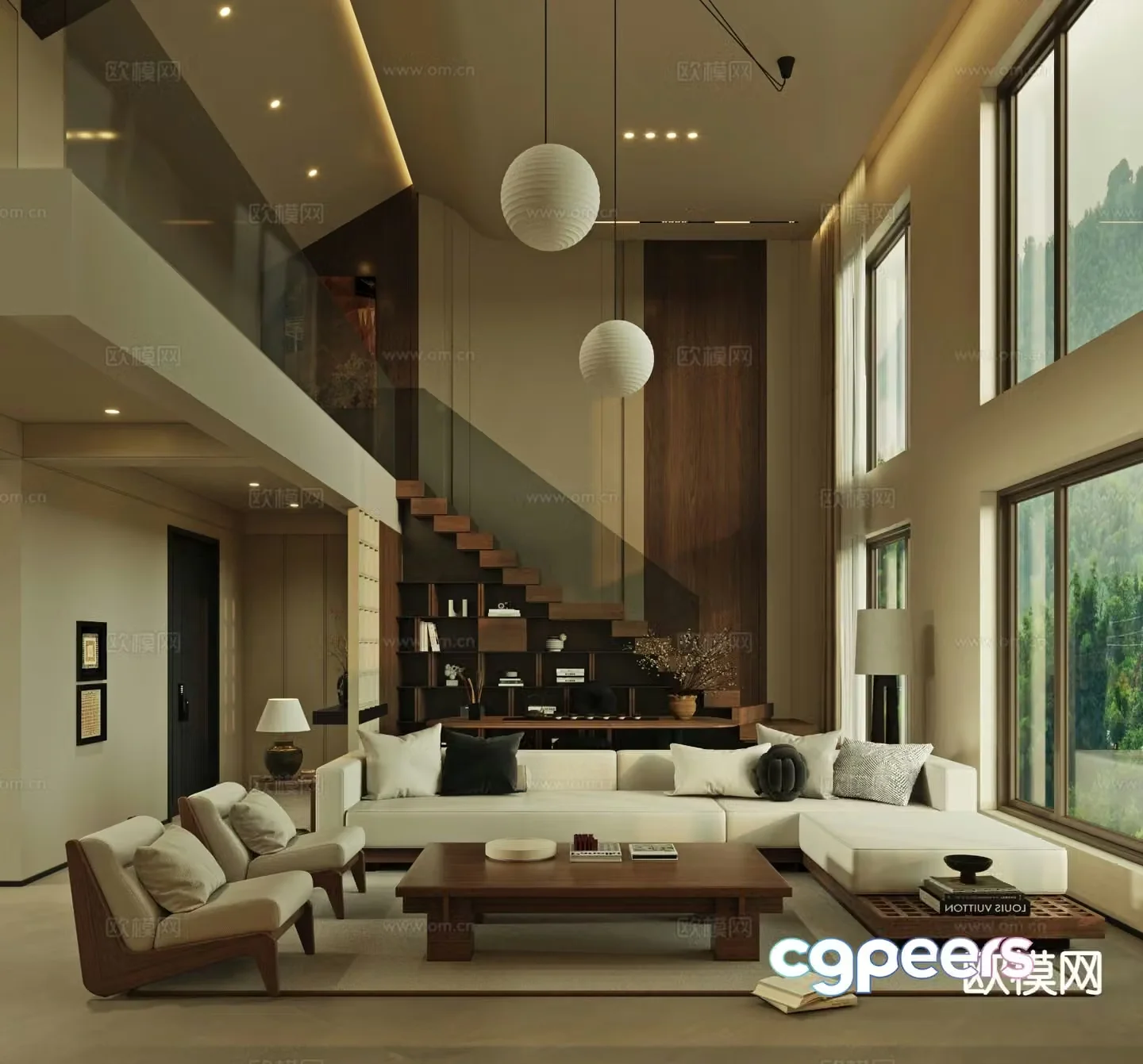 3D model of wabi-sabi villa living room