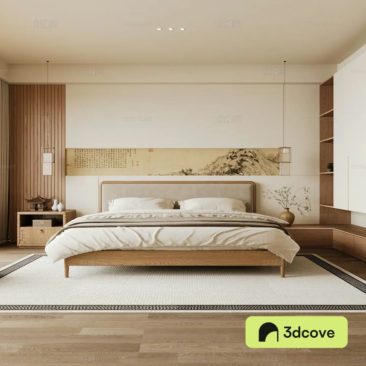 New Chinese style home bedroom Song family aesthetic bedroom Song style bedroom New Chinese style double bed