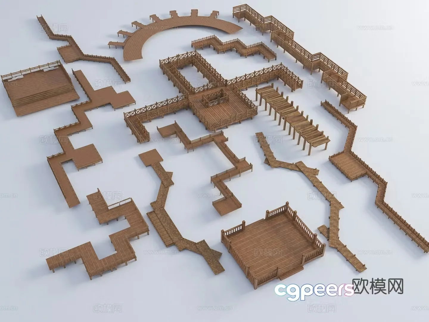 Wooden platform hydrophilic platform observation deck wooden plank road 3D model