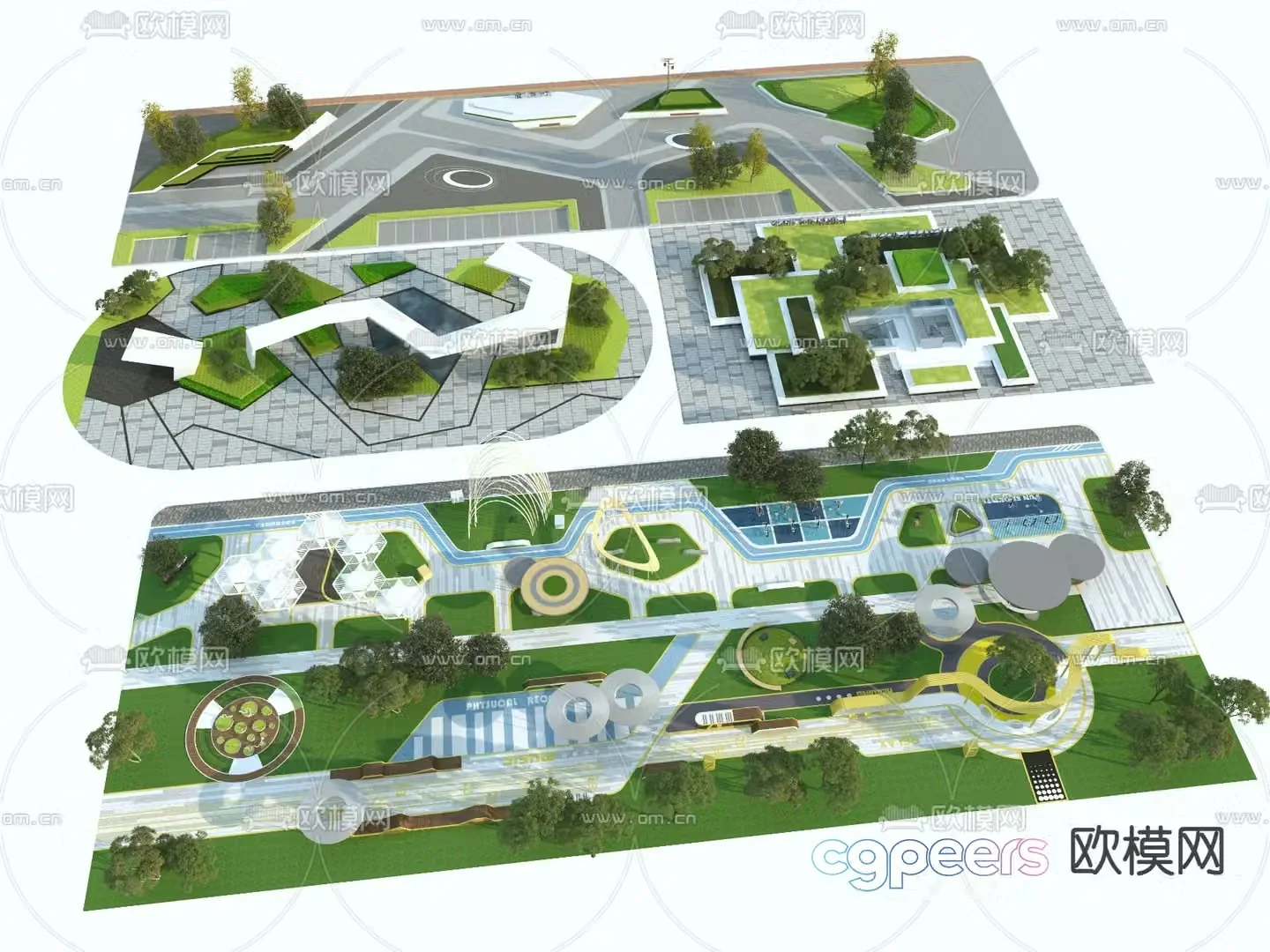 Strip linear landscape pocket park 3d model