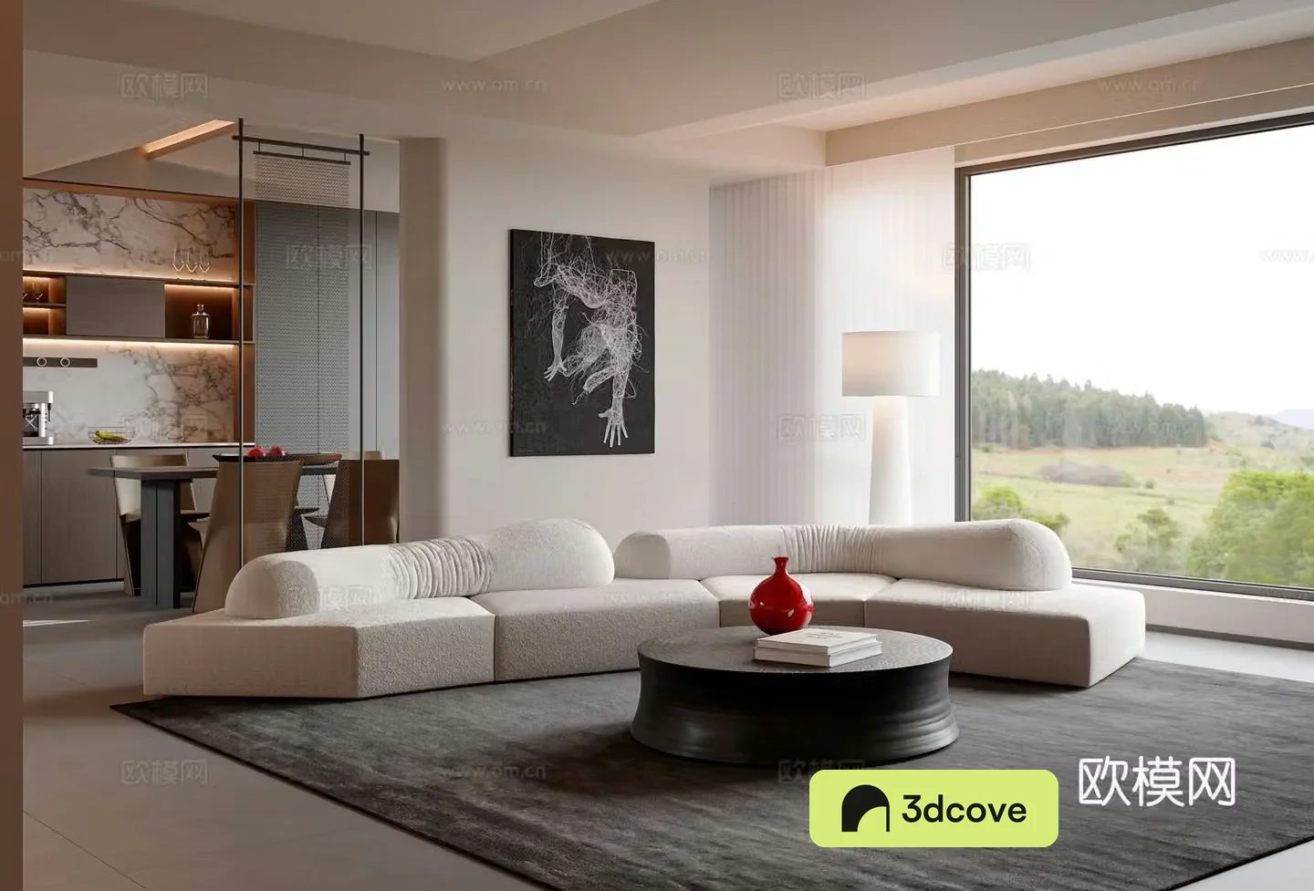 Modern Italian dining room sofa and coffee table combination dining table and chairs sideboard floor lamp