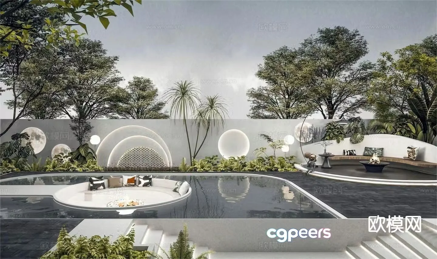 Modern home courtyard courtyard landscape 3d model