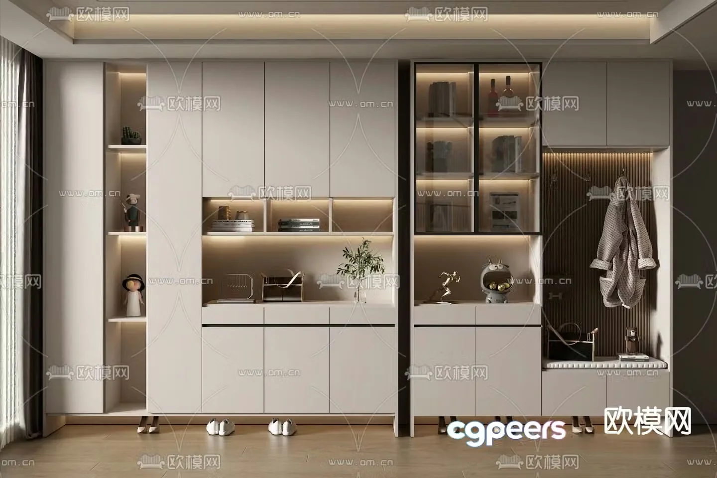 Cream style shoe cabinet 3d model