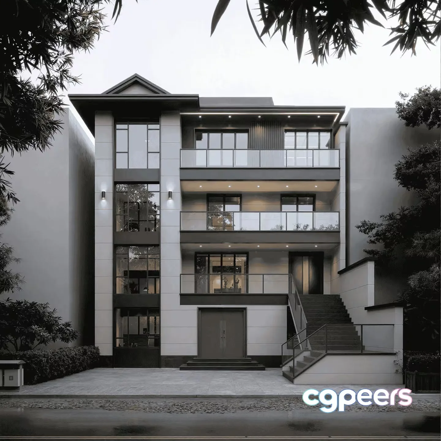 Modern Multi-Story Building 3D Model – 10487 – VRAY Render