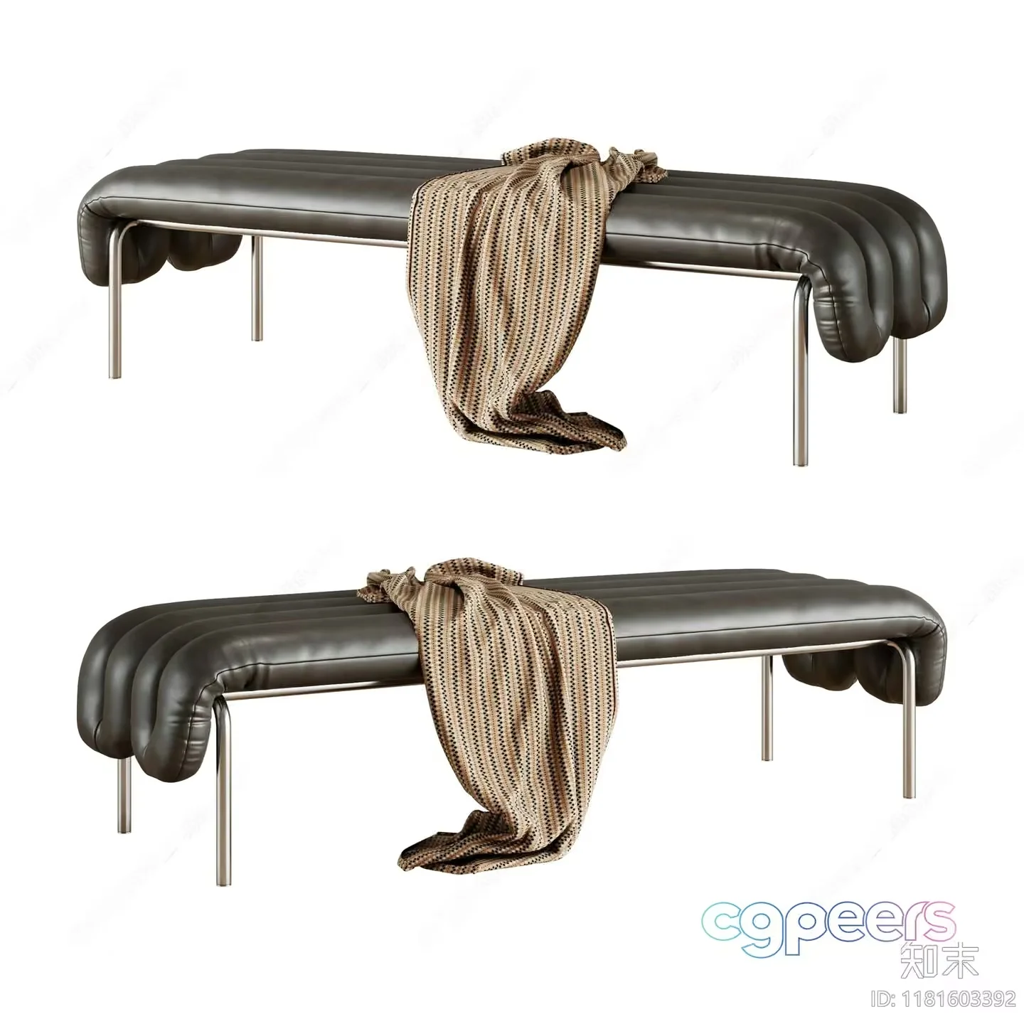 A Modern Bench With A Striped Blanket 3D Model – 12607 – CORONA Render
