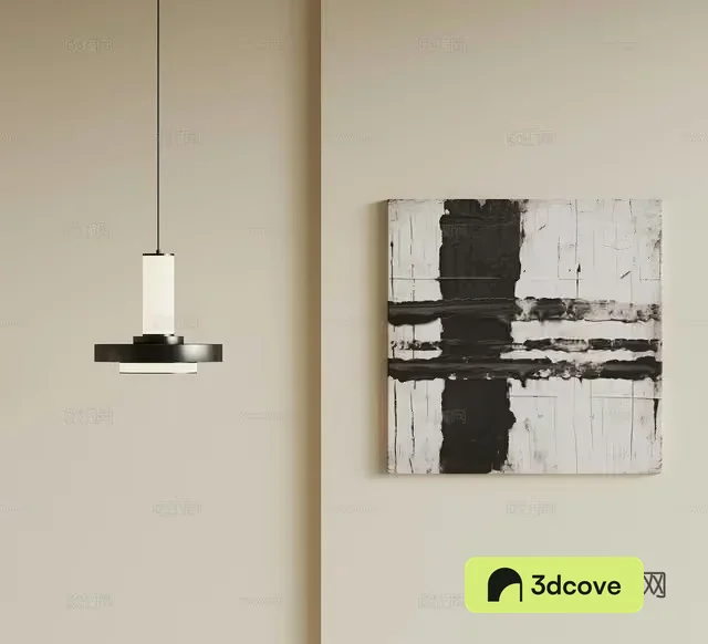 Modern Light Fixture And Abstract Art