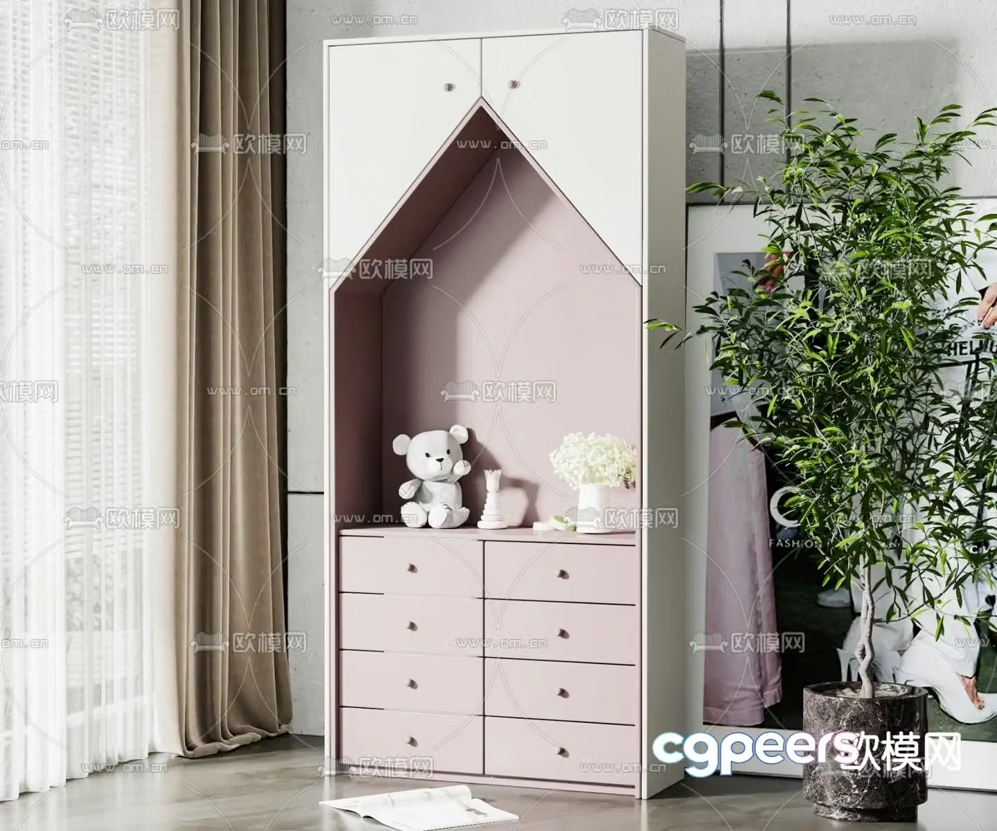 Modern children’s room bookcase 3d model